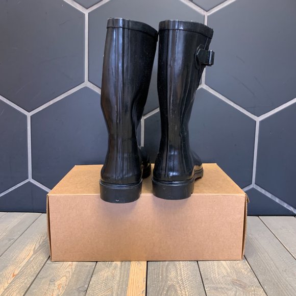 ~Used W/O Box! Womens FY Rainproof Water High Glossy Slip On Boots Black Size 9 - Picture 4 of 6